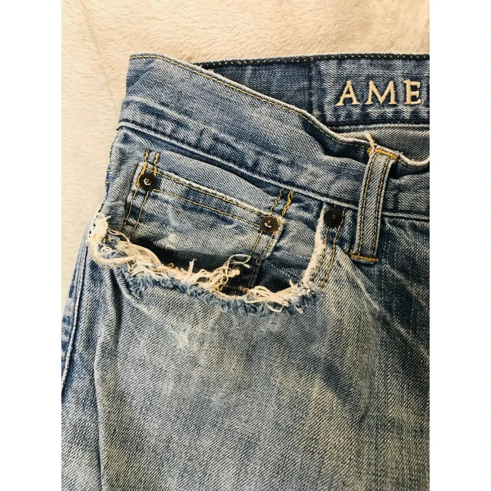 American Eagle Distressed Jeans Mens 30x31 Light Wash Straight Leg Frayed Hem